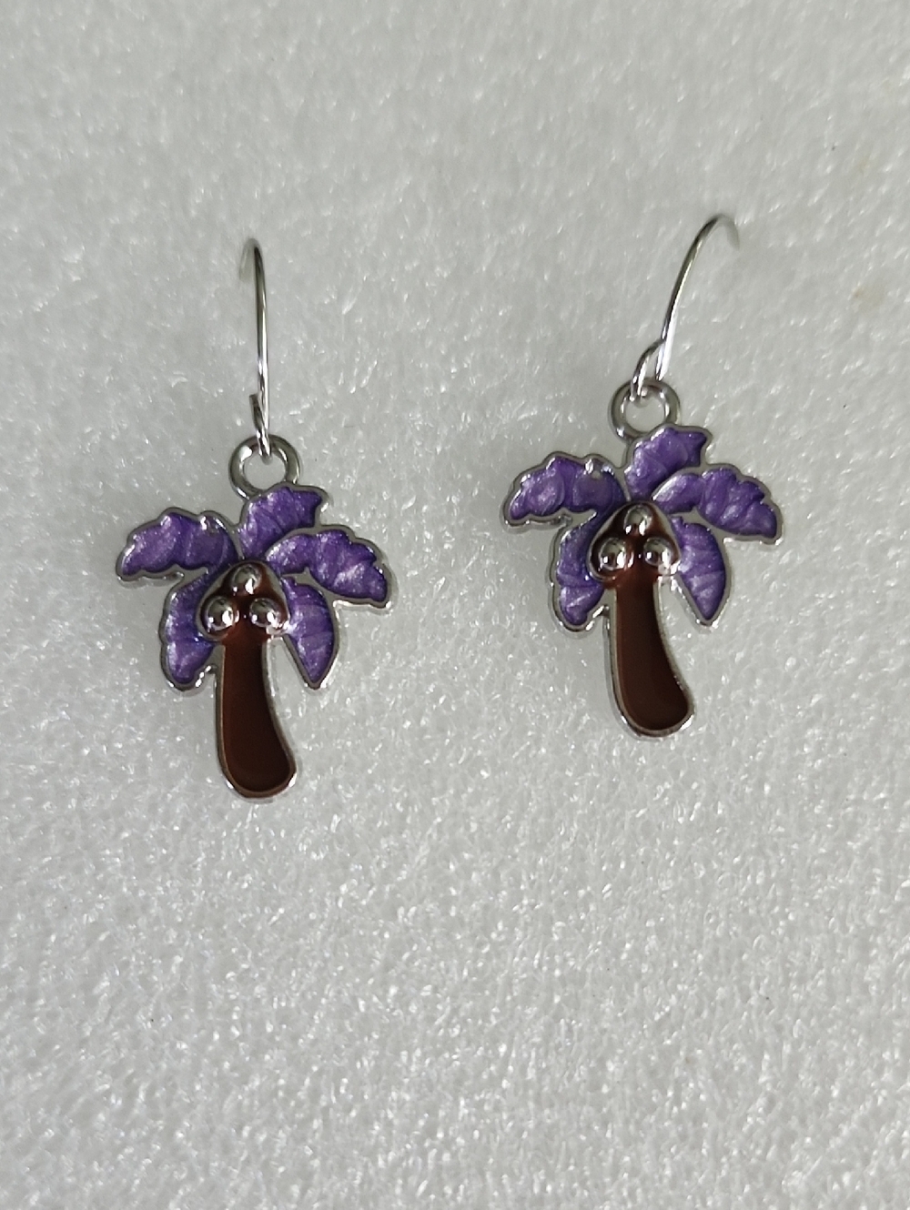 Hand Crafted Purple and Brown Palm Tree Dangle Earrings